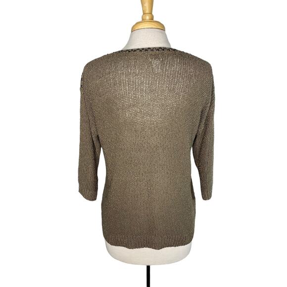 CHICOS Stone Beige Metallic Embellished Chunky Knit Pullover Sweater Medium (1) - Picture 4 of 10